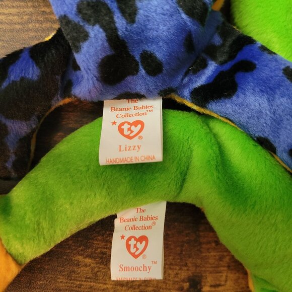 Ty Beanie Babies Rainbow Smoochy Frog Scaley The Lizard PVC Pellets Vintage NWT - Picture 4 of 10